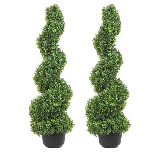 VEVOR 2-Piece Artificial Boxwood Tower Topiary Spiral Trees (91cm High) - Realistic Look Artificial Shrubbery, PE Plastic & Iron Construction, 10 Replacement Leaves, Fruit Pot for Room Decor, Kitchen Decor, Back to School#SohoChic