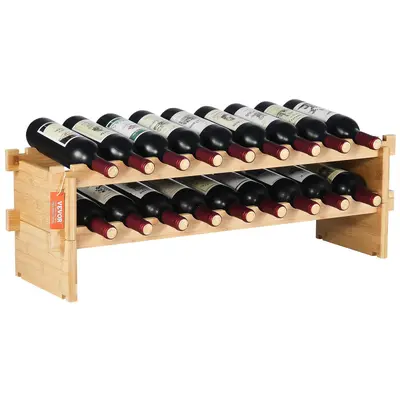 【FathersDayGift】VEVOR 18 Bottle Stackable Modular Wine Rack,  2-Tier Solid Bamboo Wood Storage Racks, Floor Freestanding Wines Holder Display Shelf, Wobble-Free Shelves for Kitchen, Bar, and Cellar (Natural Color)