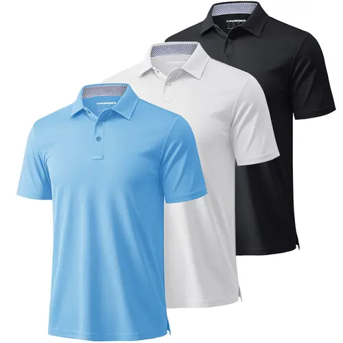 MAGCOMSEN Men's Polyester Fitted Button Polo Shirts (1/3 Pack) - Short Sleeve, Moisture Wicking, Quick Dry, Soft and Stretchy, Breathable Collared Performance Tops with Bonus Sunglasses & Ring for Hiking, Golf Use,sohochic