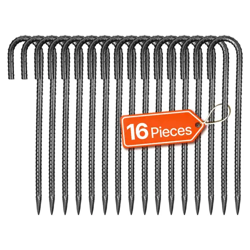 VEVOR J-Hook Rebar Stakes 16-Pack, 12-In 0.4-In Diameter Galvanized HRB400E Steel Ground Anchors with Chisel Point End & Rust-Resist Coat, Durable Tent Accessories for Anchoring Fences, Soccer Goals#SohoChic