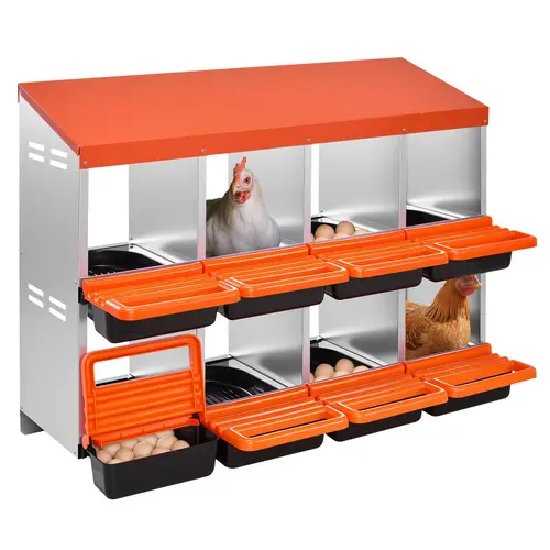 VEVOR Steel 2-Tier Chicken Nesting Boxes, 8 Compartments with Inclined Nest Guides Eggs Gently, Detachable Tray for Dry Cool Airflow, Roll-Out Design with Protective Collection Lids, Easy to Assemble for 5 Hens & Poultry#SohoChic