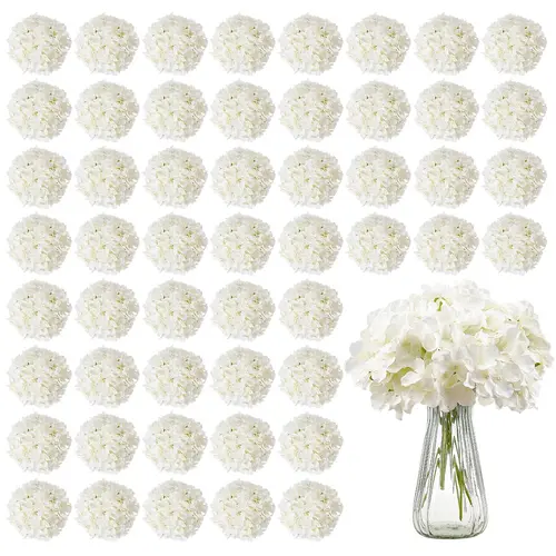 VEVOR 65 Pcs 9.8 in Decorative White Silk Fake Hydrangeas, Real-Looking Romantic Faux Flowers with Stems for DIY Projects, Wedding Bouquets, Home Centerpieces - Lowheat Reshape Feature#SohoChic