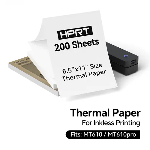 400-1000 Sheets US Letter Thermal Printer Paper, 8.5x11" BPA-Free Stationery, Compatible with HPRT MT610/MT610 Pro Portable Printers