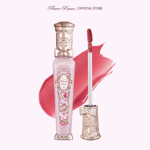 Flower Knows Violet Strawberry Rococo Collection Glowy Lip Gloss, Plumping Lip Glaze, Lipstick, Makeup Products, G02 Raspberry Booze, Strawberry Milk, Blurring, Weightless, Vintage, for Adults, #sohochic