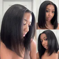 UNice Glueless Yaki Straight Short Bob Wig with Drawstring Pre-cut 7x5 HD Lace Human Hair Wigs with Bleached Knots Beginner Friendly Natural Hairline #SoHoChic Frontlace Glueless Wig