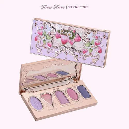 Flower Knows Violet Strawberry Rococo Collection 5-Color Eyeshadow Palette, Long-Lasting Powder with Matte-Shimmer Effects, Blendable Formula to Enhance Eye Makeup, Evening Cosmetic Makeup Product,#sohochic