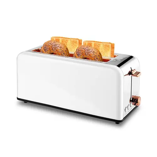 Pukomc 4-Slice Stainless Steel Toaster (WT-8500 Black, 1500W) - Kitchen Appliances, 4-Slice Slots, 10.5" Slot for Long Bread, Mirror Wipe Clean, Bagel Mode, 6 Settings, Bread Lever Lift, Easy-Remove Slide-Out Tray, Durable Household Appliance