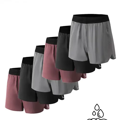 OKP 3-Pack Men's 2-in-1 Lined Design Sports Pants-Shorts, 4-Way Stretch Bend, Polyester Breathable Quick Dry, Elastic Waist, No-Bounce Zipper Phone Pocket, Double Lined, Athletic Custom Fit, Side Splits for Gym Training