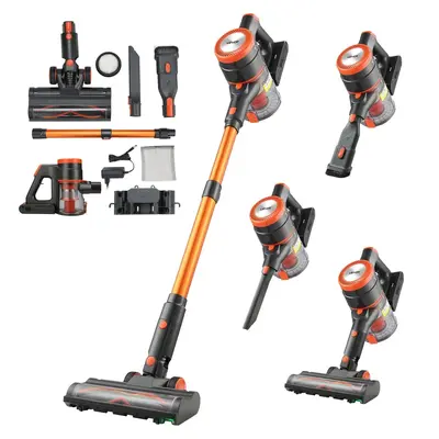 【Back to School】VEVOR Rechargeable Wireless Vacuum Cleaner, 600W 50kPA Cordless Stick Handheld, 50-Min Battery Runtime, LED Dark Area Light, Anti-Tangle, Multiple Cleaning Modes, 4 Brush Heads for Home Hard Floors & Carpets, Lightweight