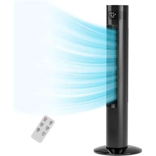 COWSAR 36 in Bladeless Tower Fan - Energy Saving Adjustable Room Fan with Remote Control, 3 Modes, LED Display, 85° Wide Spread, Steady Base Safety, Portable Floor Design for Bedroom, Home Office (White)