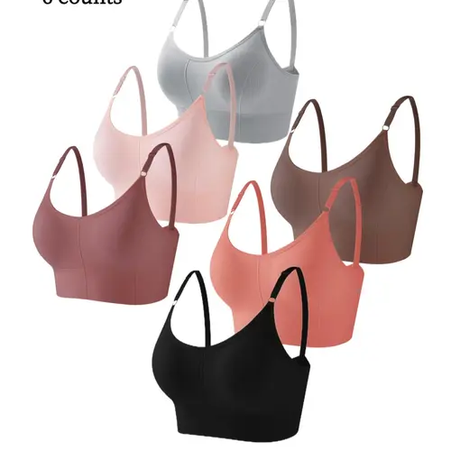 6pcs/7pcs Seamless Women's Tank Tops Bra, Detachable Breathable Pads, Adjustable Straps, Comfortable Soft, Multi-Colors, All Sizes, Casual Style