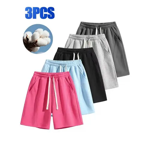 summervibes Men's Casual Cotton Shorts Ideal for workouts, jogging, and everyday lounging at home. Soft against the skin with moisture-wicking properties. Features a high-stretch drawstring waistband for adjustable fit. Relaxed straight-leg silhouette