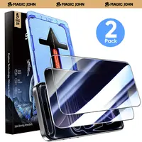 MAGIC JOHN 2-Pack Real Glass Privacy Screen Protector for iPhone, Samsung, Google Phones - Bubble-Free, Scratch-Resistant, Ultra-Smooth Touch, Circular Polarized Eye Protection, Dustproof, Easy Installation, Tempered Protective Phone Accessories