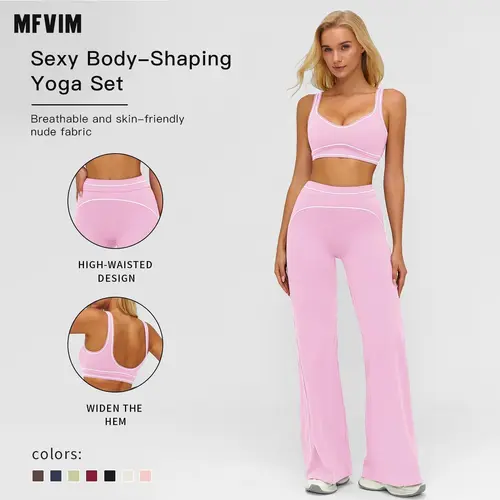 MFVIM Women’s Two Piece Sports Set – High Waisted Yoga Pants with Tummy Control and Micro Flare, Premium Contrast Color Design for Running and Everyday Wear,summerwins,travel essentials,camping essentials,back to school,back to school haul,sohochic