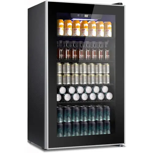 COWSAR Compact Beverage Refrigerator & Cooler - 1.3-4.4 Cu.Ft Family Kitchen Appliance with 4 Shelves, Digital Display (32~61℉), 48-130 Soda Can Capacity, Child Lock, for Home Decor, Office Use
