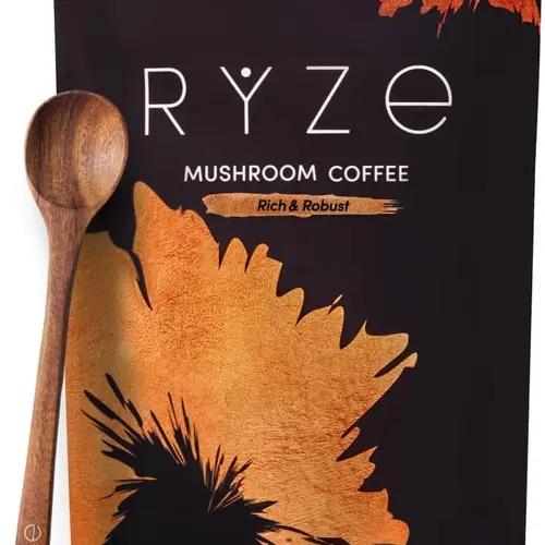 RYZE SUPERFOODS Instant Dark Roast Mushroom Coffee - 6 Adaptogenic Mushrooms, Prebiotic Blend, Supports Energy, Focus, Digestion - Lions Mane, Turkey Tail, 30 Servings