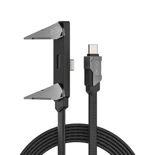 mfish Armored Pterosaur 240W USB-C Alloy Connector Charger Cable, Braided Fast Cables with Foldable Phone Stand, T-Shaped Gaming Charging, 480Mbps Data Sync for Cellphone, Tablet, Laptop Devices