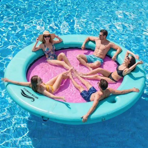 【Clearance】Sun Chill 6FT/8FT/10FT Round Inflatable Water Hammock for Lake Beach Party, Heavy Duty Floating Dock Platform with Mesh, Fun for Adults & Kids Ages 3+, Inflatable Float Ring Raft for Pool & Lake Summer Party