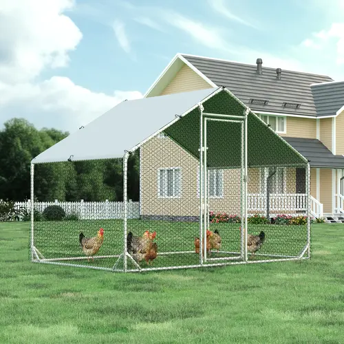 HOMBCK Large Metal Chicken Coop with Run Walk-in Poultry Cage Chicken Runs House Pen Cage Spire Roofed Chicken Coops with Anti-Ultraviolet Cover for Outdoor Backyard Farm Use, Chicken Coop Enclosure, Galvanized#SohoChic#Homemakeover