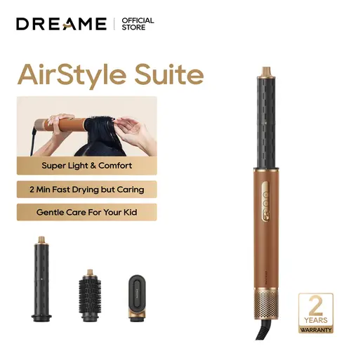 DREAME AirStyle Suite Hair Styler & High-Speed Dryer, 110,000 RPM Motor, 3 Essential Snap-On Attachments for Curling, Volumizing & Fast Dry, Frizz Control, Cool Shot, Luxury Leather Travel Bag,dorm essentials Curly Hair Kit Heated Curler