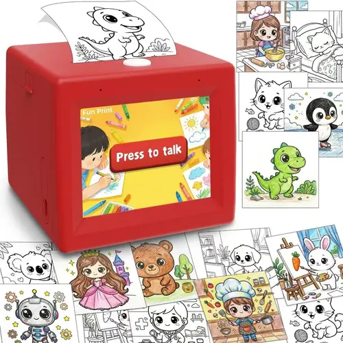 Only 2.4G WiFi (Not 5Ghz) - AI Smart Voice Printer with Screen Preview, Mini Inkless Thermal Printer for Kids, Portable Bluetooth DIY Sticker & Note Printer for Home, School & Crafts, Includes 1 Paper Roll & 5 Colored Pencils