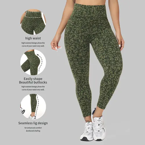 Women's High Waist Tummy Control Gym Running Leggings - 4-Way Stretch Slim Fit Yoga Pants with Side Pockets, Soft Comfortable Activewear (3 Patterned Colors) | Women's Clothes, Travel Essentials, Camping Essentials,sohochic