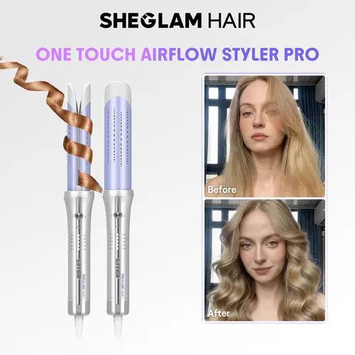SHEGLAM HAIR One Touch Airflow Styler Pro | Auto Rotating Curling Iron |1/1.25 Inch Curls | 360° Cooling Airflow | 5-Level Temps | Anti Scald | GlossPro Ceramic Coating | Less Damage | Bouncy & Long Lasting Curls #automatic curling iron #girly essential,,