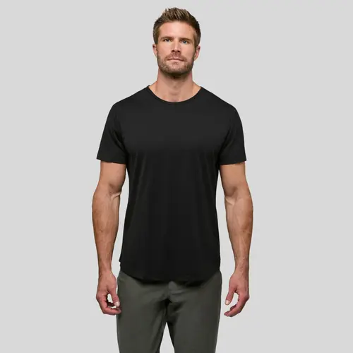 Cuts Men's Fitted Short-Sleeve Crew Neck AO Curve-Hem Tee, Anti-Odor Polyester-Cotton-Spandex Blend, Wrinkle-Resistant Stretch Casual Top for Jeans & Evening Wear