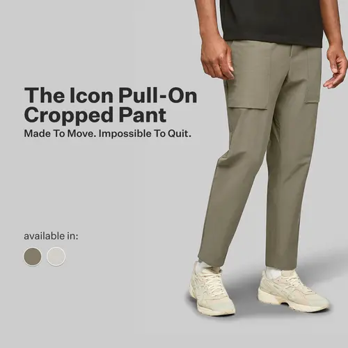 Cuts | Icon Pull-On Cropped Pant Men's | Classic Fit Straight Leg Stretch Cotton Blend | Ankle Length Drawstring Utility Pant, Sneakers, Loafers