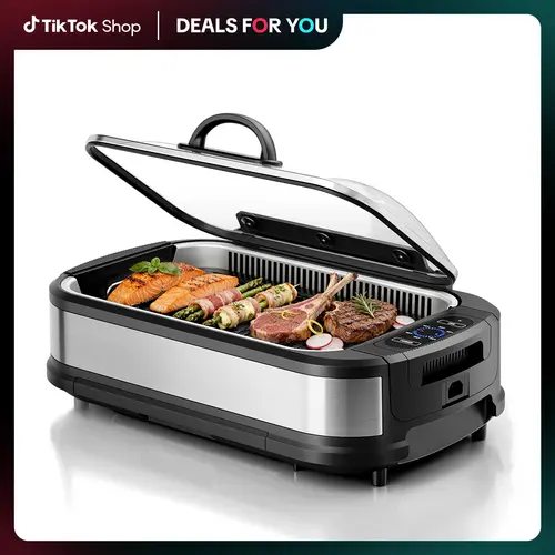 Kismile Smokeless Indoor Grill, 1500W Electric Grill Indoor with Tempered Glass Lid, Non-Stick Korean BBQ Grill with 6-Level Temp Control, Dual-Turbo Smoke Extractor, Drip Tray & Dishwasher-Safe Parts,home essentials,sohochic