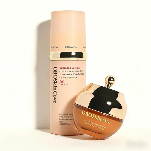 OBOSkincove Luxury Eye & Base Perfect Duo Set - 30g Nourishing Collagen Eye Cream, Lightweight 4-in-1 Sunscreen Foundation Concealer for Adults All Skin Types, Facial Sun Protection, Even Skin Tone, Dewy Natural Flawless Base (Spring Glow Up),sohochic