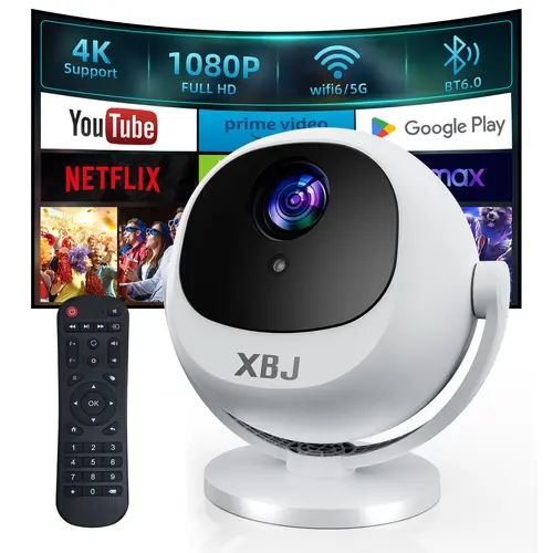 XBJ Portable Outdoor Movie Projector, 4K/1080P Supported, 300 ANSI Auto Focus, Android 11 with Google Voice, 5G WiFi 6, BT 6.0, Auto Keystone, 360° Projection, ABS, LCD Screen, Wireless Home Theater & Gift Projector,sohochic