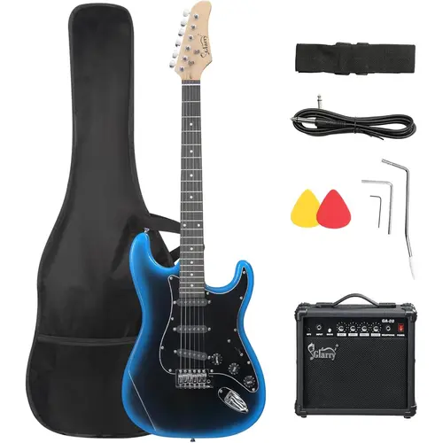 GLARRY Full Size Beginner Electric Guitar for Music Lovers - Basswood Body, Smooth Maple Fingerboard, Steel Tuning Pegs, 20W Amp, Accessories Pack, Guitar Bag, No Battery Needed (TikTok Shop Back to School)