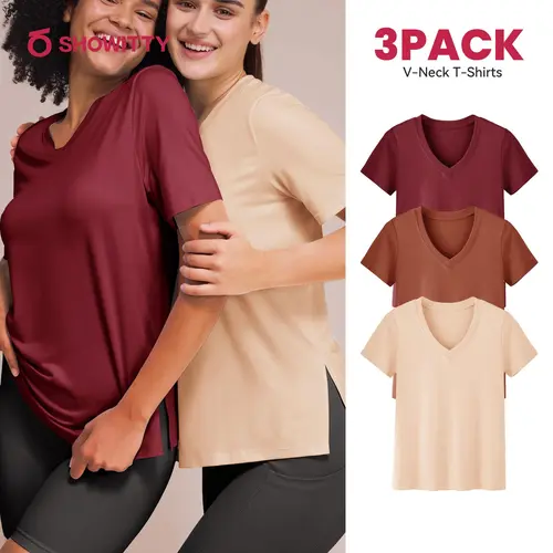 SHOWITTY 3 Pack Women's Plus Size Short Sleeve T-Shirts - ‌Lightweight Casual V-Neck Tops for Fall, ‌Breathable Loose Fit‌, Comfortable Basic Tees #tiktokshopsummersale