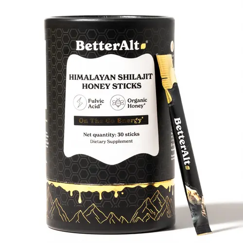 BetterAlt GOLD+ Shilajit Honey Sticks | Lab-Tested for Purity | Shilajit, Honey & Saffron | 85 Minerals & 75% Fulvic Acid for Energy & Stamina | 30N