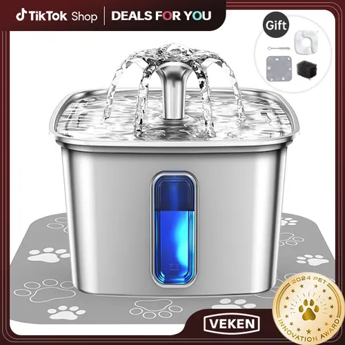【Veken】Innovation Award Winner Cat Water Fountain, 108oz/3.2L&95oz/2.8L Automatic Pet Fountain Dog Water Dispenser with Replacement Filters & Silicone Mat for Cats, Dogs, Multiple Pets，Petlovers