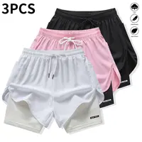 Pack of 3 women’s casual athletic pants, faux two-piece design, solid color, with inner lining, elastic drawstring waistband, suitable for outdoor fitness, running, sports, and casual wear; women’s shorts,summerwins,summeroutfits,vacationoutfits,beachoutf