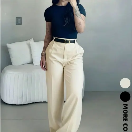 Women's Basic Plain High-Waist Business Pants Bottom, Suitable for Office and Daily Wear, Elegant Casual All-Season Commuter Trousers