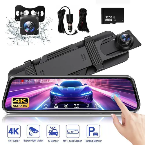 【ToolUpgrade】Dual-Lens Dash Cam with 9.66-Inch IPS 1080P Full-Touch Screen, Waterproof Front-Rear Cameras, Photo Mode, 1 Recorder, 5.5m Connection Cable, DC 5V 2.5A Power Support, Car Electronics Accessory, Ideal Gift for Car Enthusiasts,toolupgrade