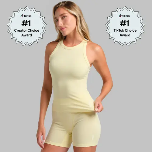 Comfrt | Rib Contour High Neck Tank | Soft Form-Fitting Stretch Tank Top