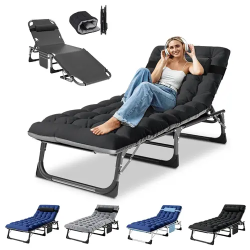 DoCred Extra Wide Chaise Lounge Chair, 5 Positions Padded Outdoor Tanning Chair With Thick Non-Slip Base , Heavy Duty Portable Lounge Chair for Outdoor, Patio, Pool, Lawn, Deck, Poolside, Camping, Guest bed, Support up to 900 Lbs