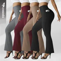 Hijesse Women's High Waisted Flared Yoga Pants with Side Pocket – Buttery Soft Bootcut Workout Leggings for Gym, Office & Casual Wear, Suitable for Spring & Summer Wear Elastic Elastic