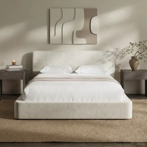 RECCI AirFrame Soft Ergonomic Curved Headboard Upholstered Queen Bed Frame - Contemporary Low Profile Metal Bed, Noise-Free, No Box Spring Required, Pre-Assembled-Self-Assembling Option, Soft Bed Frame,dorm essentials,home decor,sohochic