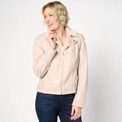 Dennis Basso Faux-Leather Moto Jacket w/ Faux-Fur Lining
