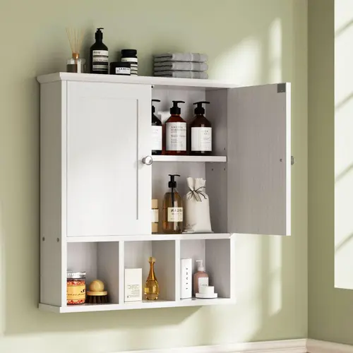 Walsunny Bathroom Wall Cabinet, Over The Toilet Space Saver Storage Cabinet, Medicine Cabinet with 2 Door &Adjustable Shelves, Hanging Cupboard, White