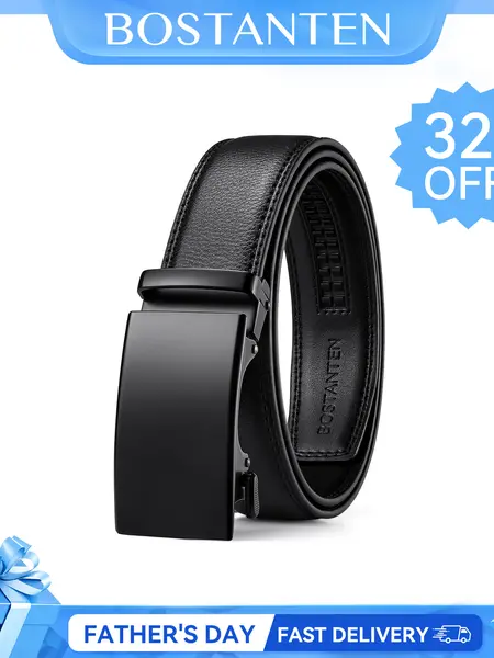 【Father's Day Gift】BOSTANTEN Snaptenbelt Men's Leather Ratchet Belt with Adjustable Buckle, Easy-Release Belt Closure, Designer Style for Dress & Casual Wear, Men's Stuff, Gifts for Boyfriend Anniversary Birthday Gifts for Him,sohochic
