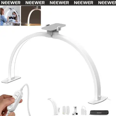 NEEWER HM02-D 36W 29" Half Moon Aluminum Table Lamp - Foldable LED Arc with Adjustable Height, Brightness, Adjustable LEDs for Nail Techs, Sewing (1 x Arc Lamp, 1 x Left Base)