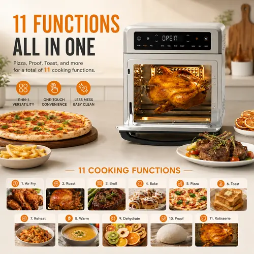 COSORI R121 11-in-1 Multifunction Air Fryer Toaster Oven - 13qt Size Household Appliances, Quiet Mode, Small Footprint Countertop Fit, Smart Combo with Rotisserie, Toast, Bake, Reheat, Carry Handle, Recipe Book, 6 Kitchen Accessories, SohoChic