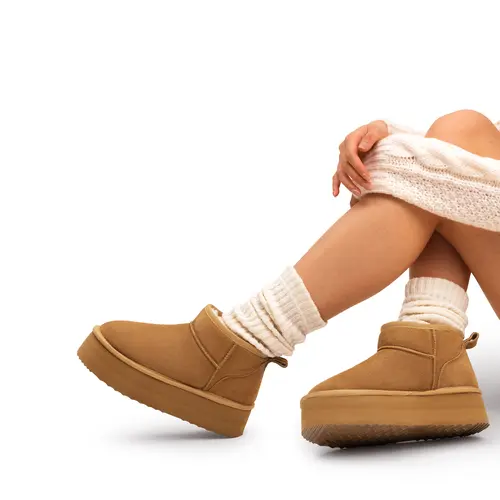 Dream Pairs Women's Genuine Suede Mini Platform Winter Ankle Boots - Fuzzy Faux Fur Lined, Memory Foam, Water-Resist EVA Sole, Leather-Feel Luxe Upper, Casual Alternative Classic Chestnut Women's Shoes for Outdoors,sohochic