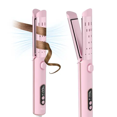 Novus Automatic 2-in-1 Hair Straightener and Curling Iron - 360° Cool Air, 4 Temps, Auto Shutdown, Silky Straight Results, At-Home Blowout, Flat Iron Waves, Easy Curls (Long & Short Hair)